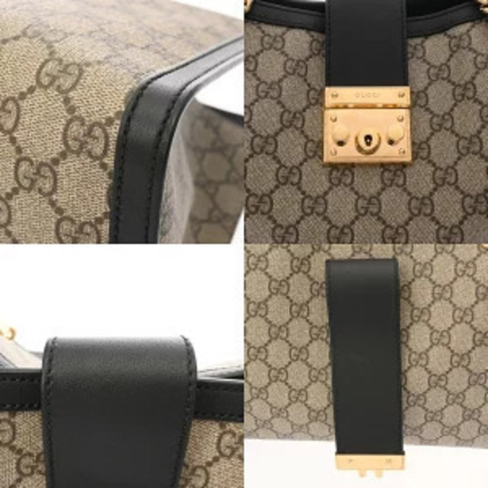 Gucci Tote Padlock Beige GG Ebony Supreme Canvas Leather Black Bag - Picture 7 of 9